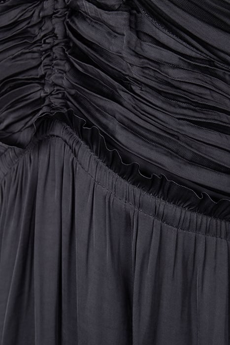 BLACK LONG RECYCLED DRAPED FRONT BUSTIER DRESS 7