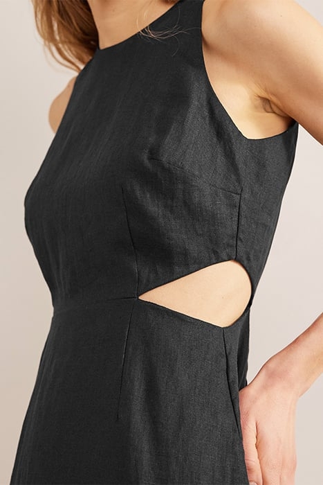CUT OUT LINEN MIDI DRESS BLACK 5