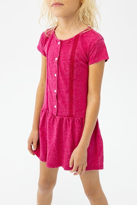 GIRLS’ FUCHSIA PINK T-SHIRT DRESS, PRESS STUDS DOWN FRONT FU 1