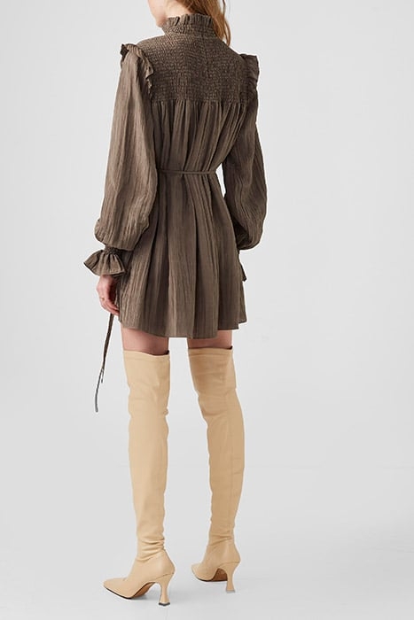 BOZA CRINKLE LS SMOCKED DRESS DEEP MOSS 3