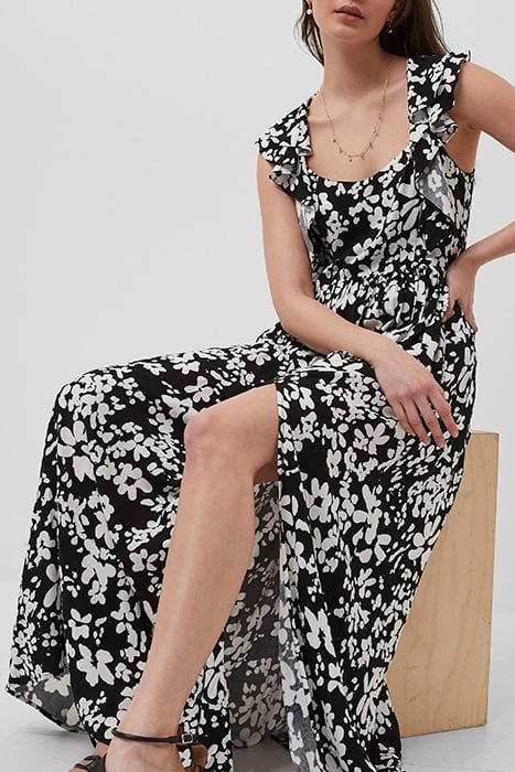 FLORAL DRAPE STRAPPY MAXI DRSS BLACK/SUMMER WHITE 1