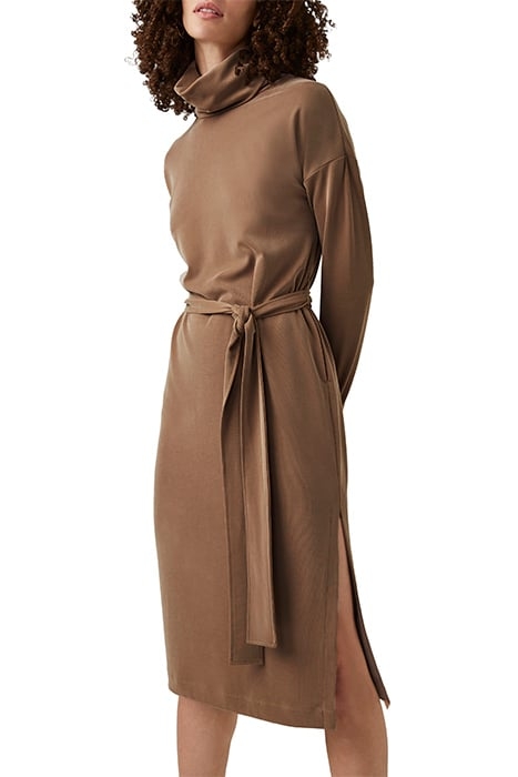 RENJI MODAL ROLL NK MIDI DRESS CAMEL 1