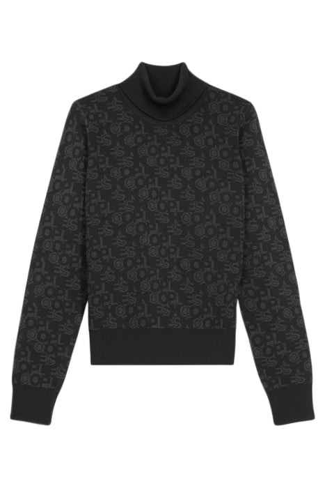 MOCK NECK SWEATER IN ALL OVER LOGO JACQUARD BLACK DARK GREY 5