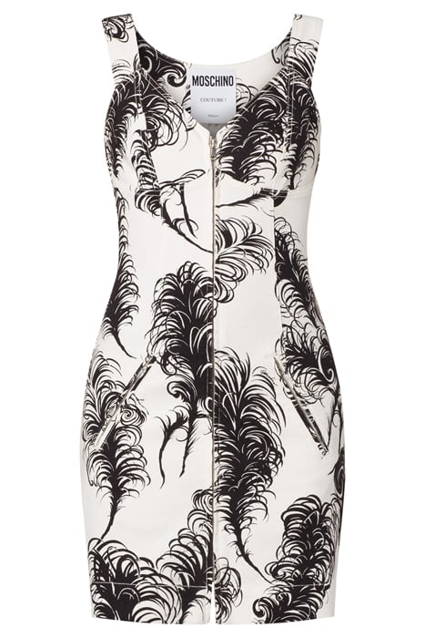ALLOVER FEATHERS COTTON DRILL DRESS WHITE 3