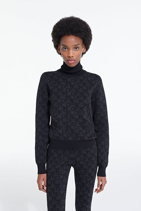 MOCK NECK SWEATER IN ALL OVER LOGO JACQUARD BLACK DARK GREY 1