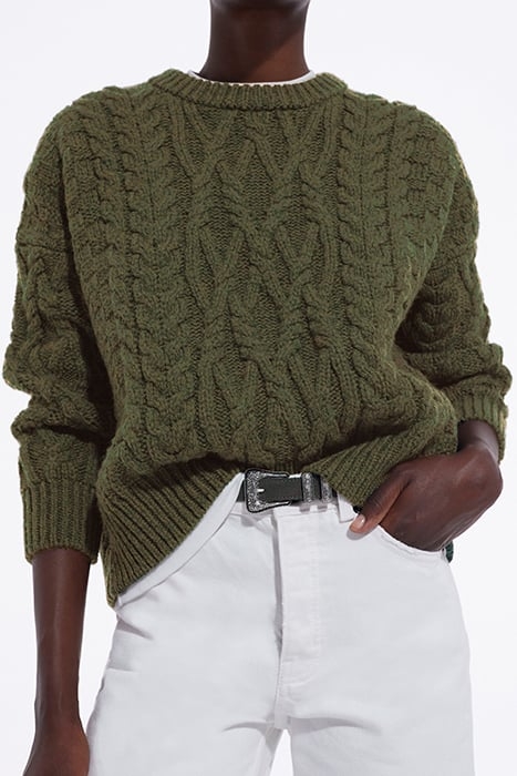 ROUND-NECK CABLE WOOL SWEATER KAKI 6