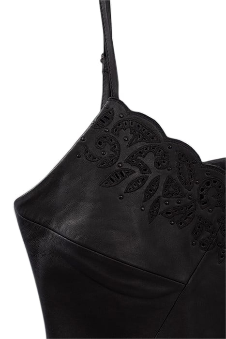 BLACK EMBROIDERED LEATHER STRAPPY TOP 6