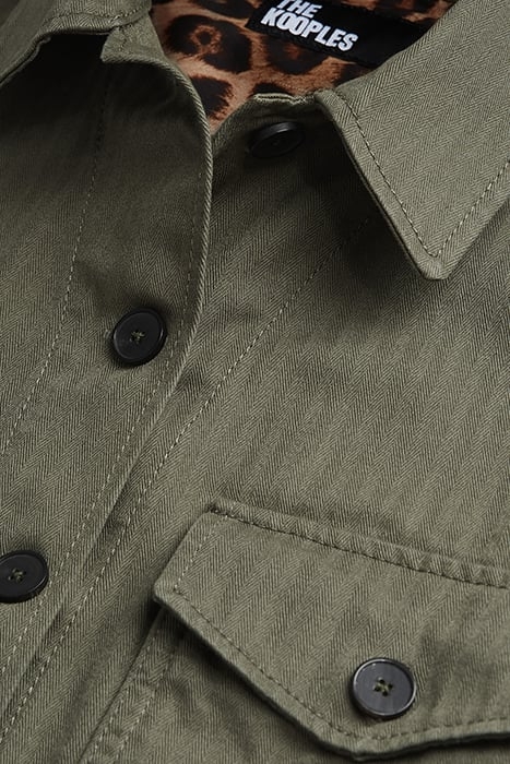 JACKET IN CHEVRON FABRIC AND LEOPARD LINING OLIVE NIGHT 7