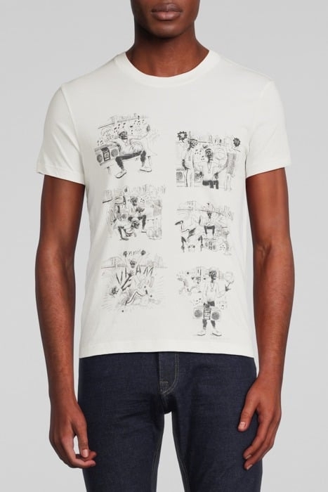 WHITE ORGANIC T-SHIRT WITH HIP-HOP CARTOON IMAGE OFF WHITE 1