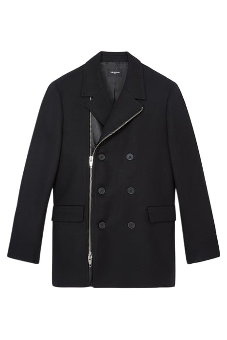 CROSSOVER COAT WITH LEATHER INSERT ON THE RIGHT FRONT BLACK 1