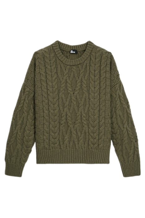 ROUND-NECK CABLE WOOL SWEATER KAKI 5