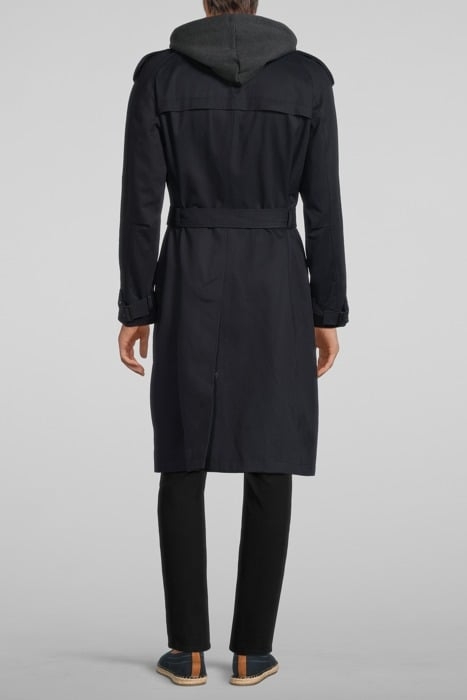 DARK NAVY LONG TRENCH COAT WITH GREY HOOD FACING NAVY 2