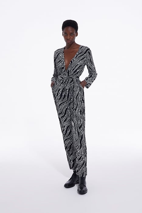 PRINT PEARL LONG-SLEEVED JUMPSUIT BLACK WHITE 1