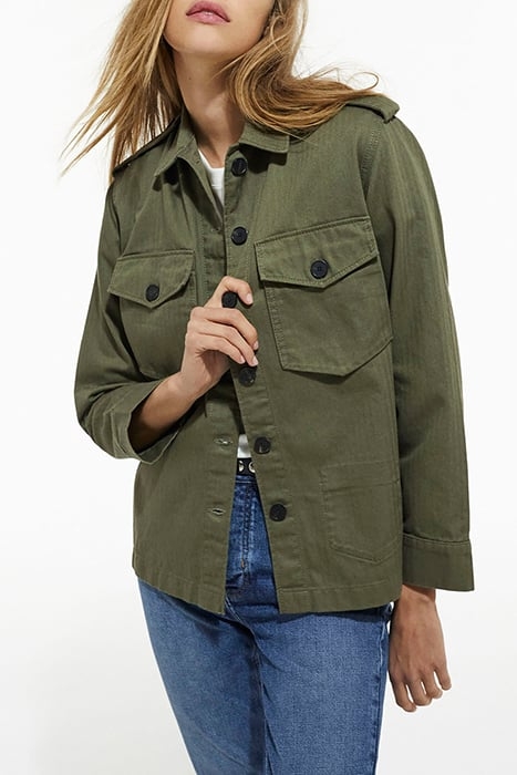 JACKET IN CHEVRON FABRIC AND LEOPARD LINING OLIVE NIGHT 1