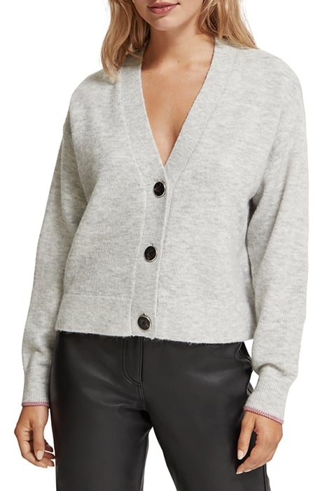 RELAXED FIT FUZZY CARDIGAN LIGHT GREY MELANGE 1