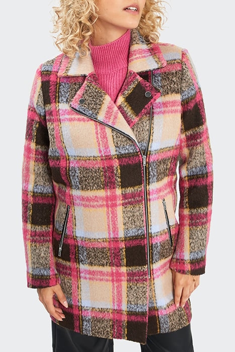 FLASH PINK CHECK BIKER-STYLE COAT PINK 1