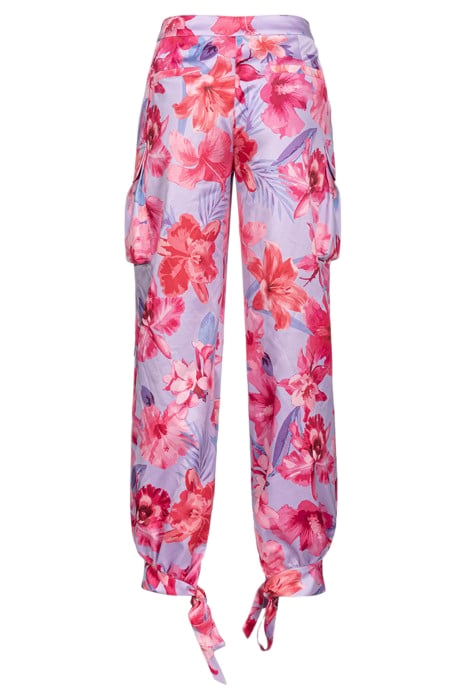 INDIOS PANTALONE SATIN STAMPA FIORI TROPICALI LILAC/PALE PIN 3