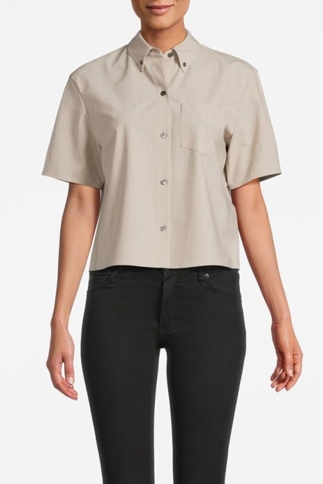 CROPPED SHORT-SLEEVE SHIRT IN GOOD WOOL SAND MELANGE 1
