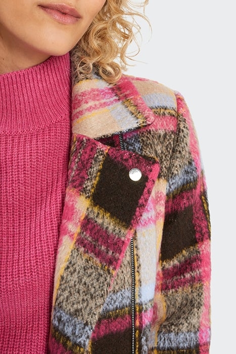 FLASH PINK CHECK BIKER-STYLE COAT PINK 7