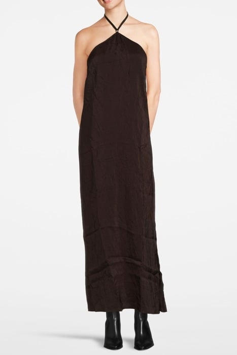 DEEP BACK CRINKLE DRESS DARK CHOCO 1