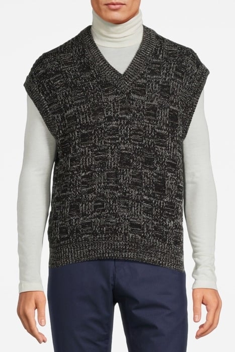 SQUARE KNIT VEST BLACK/WHIT 1