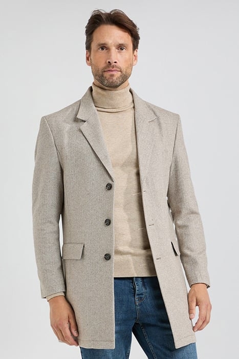 WOOL HERRINGBONE OVER COAT SAND 1