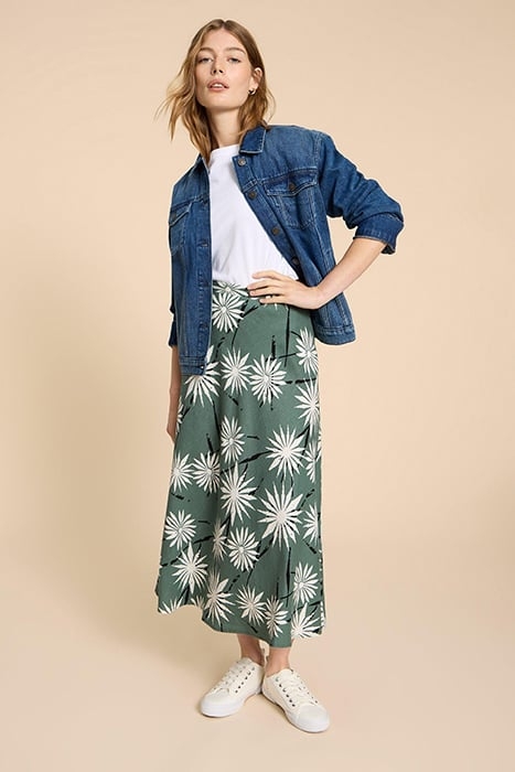CLEMENCE LINEN BLEND SKIRT GREEN PRINTED 2