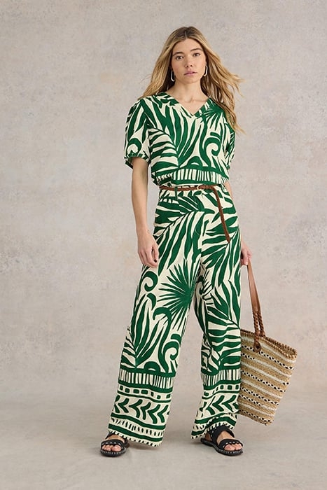 LUCINDA ECO VERO WIDE TROUSER GREEN PRINTED 1