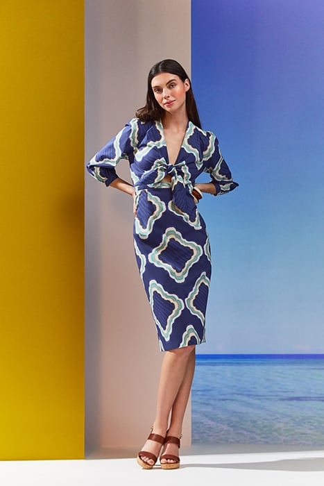 DANIELA- TIE MIDI DRESS NAVY MULTICOLOR 1