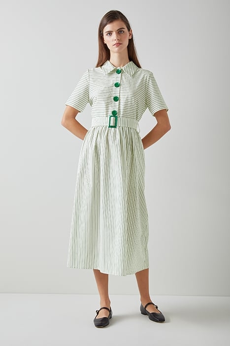 BEXTOR SHIRT SHIRT DRESS GREEN/CREAM 1