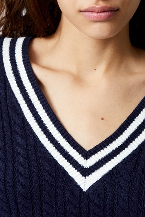 BABYSOFT CABLE V NECK JUMPER MARINE 4