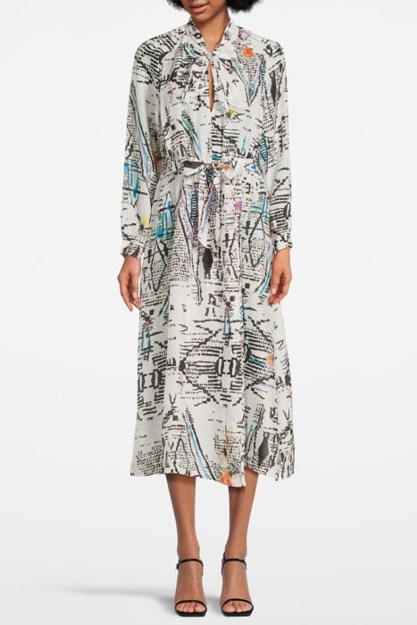 "GOOD VIBES" PRINT HABOTAI SILK DRESS AVORIO 1