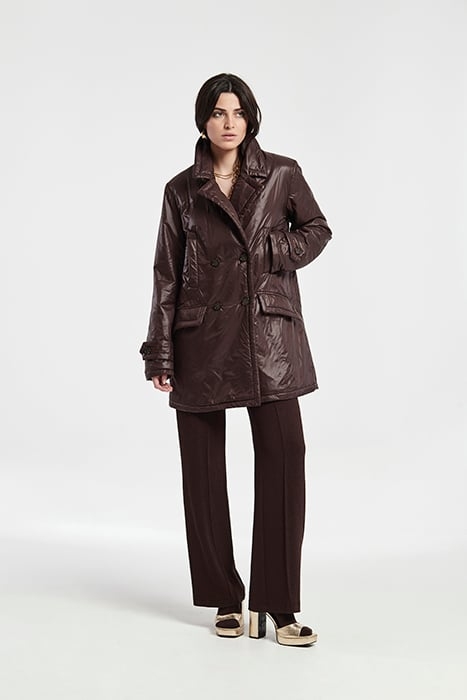 TECNICAL TEX DOUBLE BREASTED COAT WITH POCKETS STONE 2