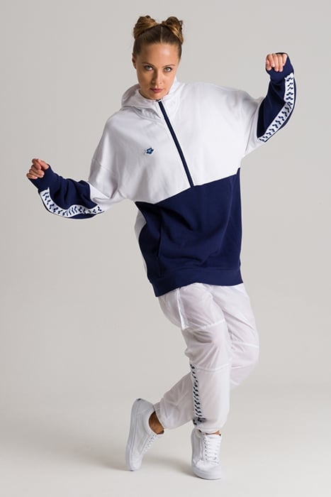 HOODED HALF ZIP PANEL SWEAT TEAM WHITE-NAVY 5