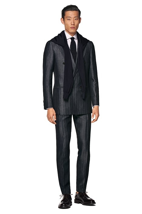 MID BLUE HERRINGBONE TAILORED FIT HAVANA SUIT 1