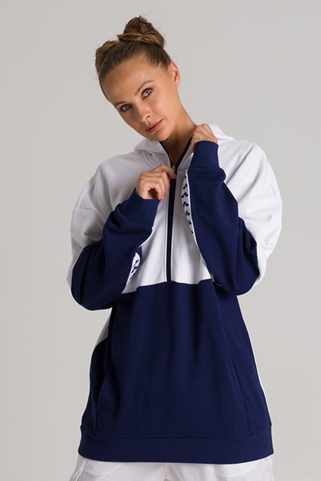HOODED HALF ZIP PANEL SWEAT TEAM WHITE-NAVY 1