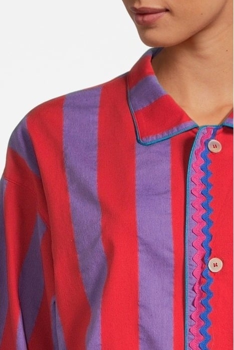 "CONTEMPORARY STRIPED POPLINE" PAJAMAS JACKET RED 5