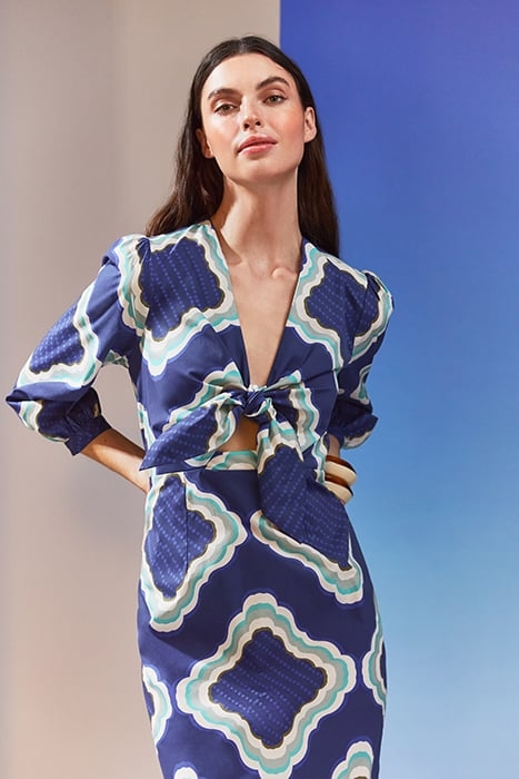 DANIELA- TIE MIDI DRESS NAVY MULTICOLOR 6