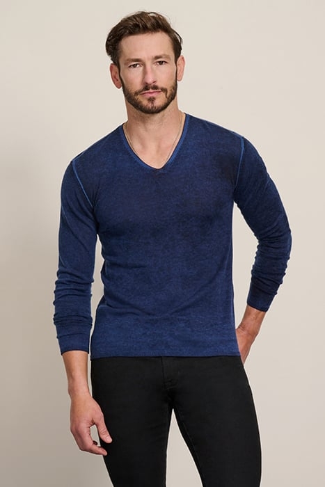 REGULAR FIT LS VNECK WITH REVERSE PRINT NAVY 1