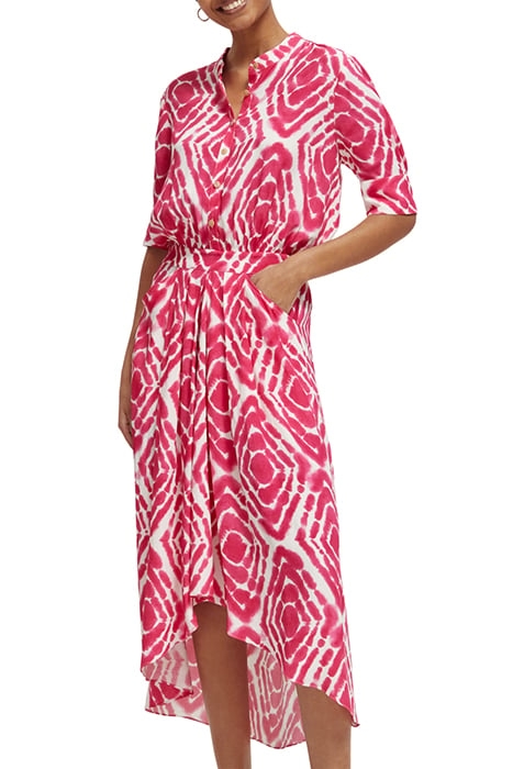 MIDI DRESS WITH HIGH LOW HEM DISCO TIE DYE POP PINK 1
