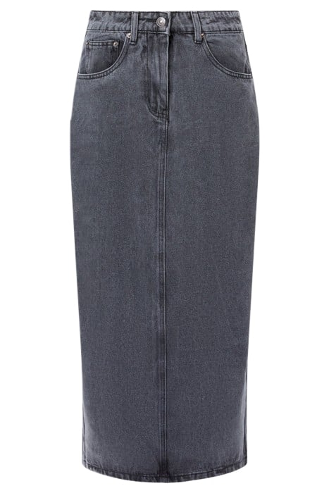 DENIM MIDI BACK SPLIT SKIRT BLACK 1