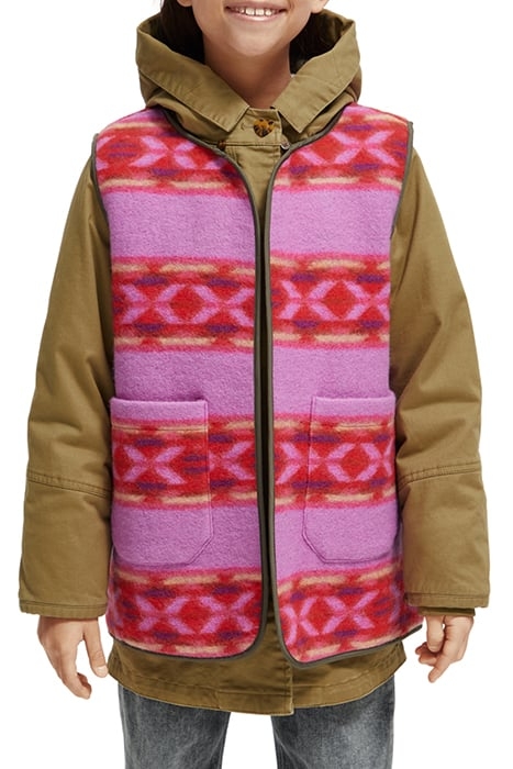 GIRLS 2-IN-1 REVERSIBLE VEST COTTON PARKA MILITARY 1