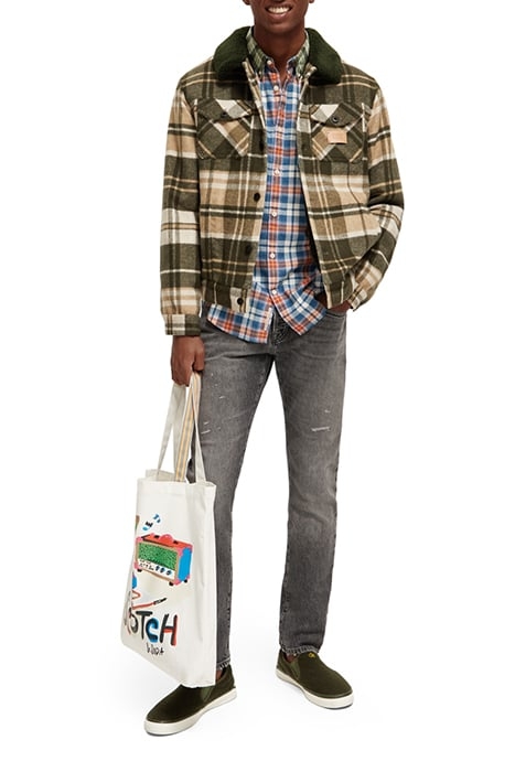 TEDDY-TRIMMED CHECKED TRUCKER JACKET FIELD GREEN CHECK 3