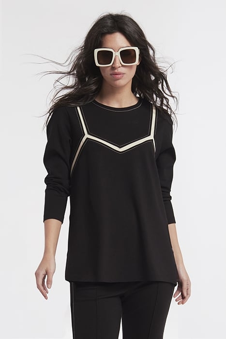 SOFT KNIT INTARSIA T SHIRT BLACK 1