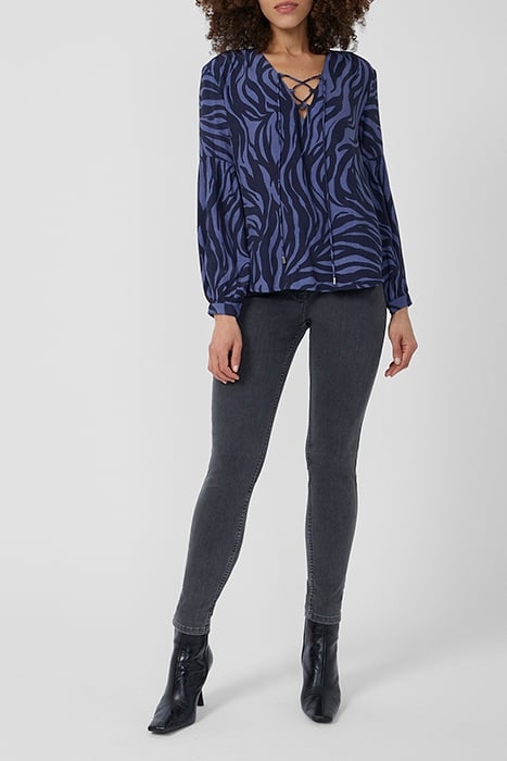 ZEBRA LS V NK BLOUSE BLUE 2