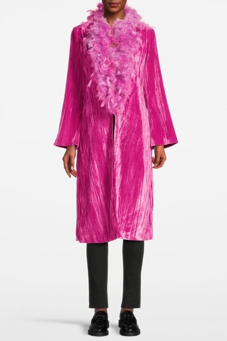 CRUSHED VELVET FLARED SLEEVE CHANGA COAT FUCHSIA 1