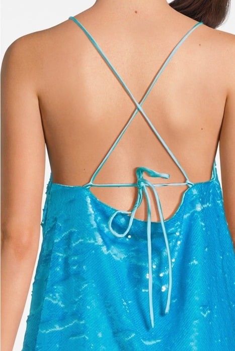 SEQUINS STRAP MINI DRESS BLUE CURACAO 4