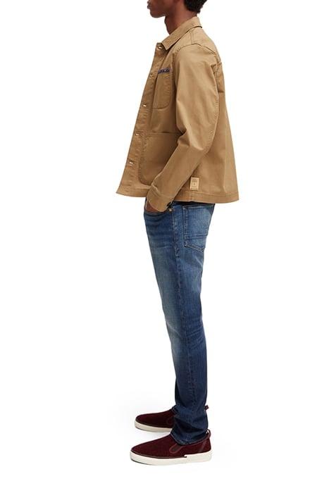 BEAD-TRIMMED TWILL WORKER JACKET TAUPE 6