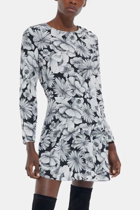 ROBE COURTE MANCHES LONGUES ROMANTIC GARDEN BLACK WHITE 1