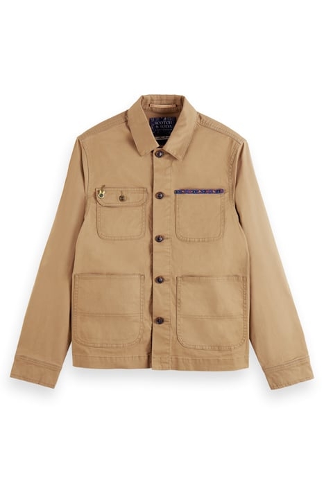 BEAD-TRIMMED TWILL WORKER JACKET TAUPE 4
